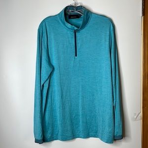 Bugatchi Mens Top Shirt Stretch Partial Zip Lightweight Blue L LARGE